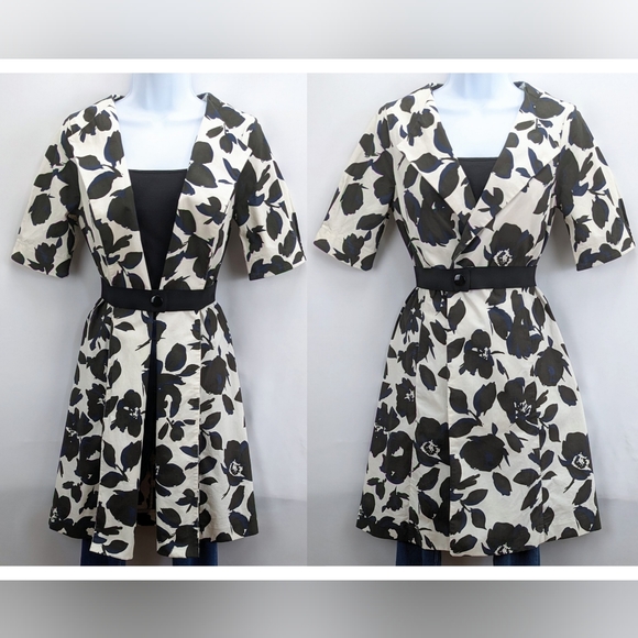 Size XS (2) Simply Vera Wang White Black Floral Formal Retro Blazer Jacket Coat - Picture 2 of 16